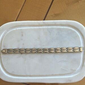 Stainless steel Geometric Link Bracelet with Textured Design